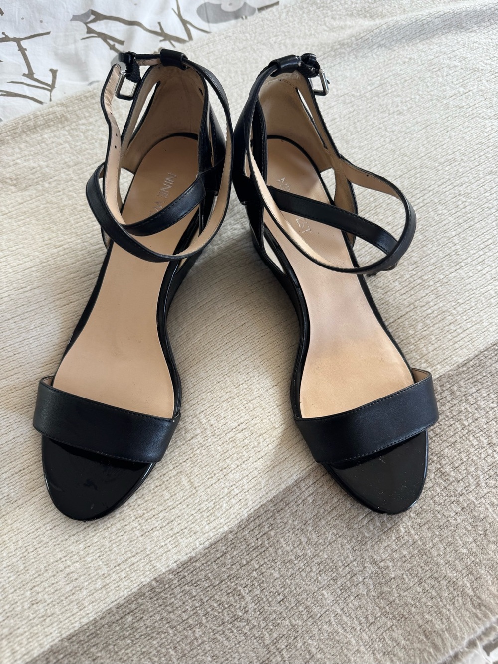 Nine West Black Strappy Ankle-Wrap wedge Sandals